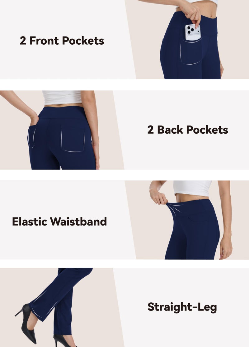 Safort Women's Yoga Pants Straight Leg Yoga Dress Pants 28"/30"/32"/34" Long Tall Inseam Stretch Slacks with Pocket for Workout 34'', Blue, L - Image 5